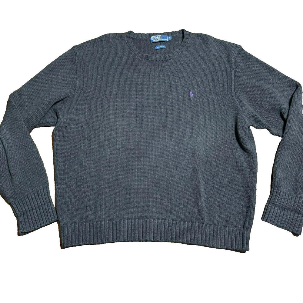 VTG 1990s Polo Ralph Lauren Mens Black Cotton Crew Neck Sweater Size XL Pony